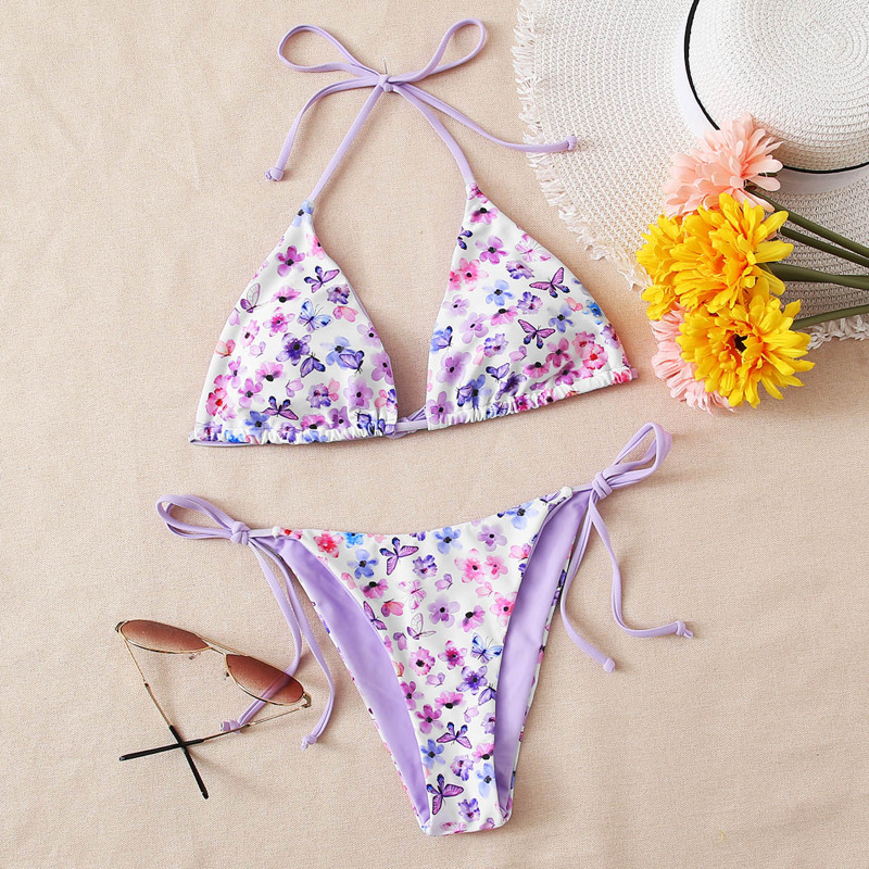 

Butterfly Triangle Tie Side Bikini Swimsuit, Multicolor