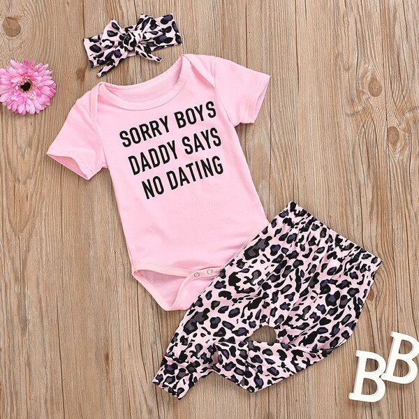 

Baby Girl Slogan Graphic Tee Bodysuit & Pants & Headband, Multicolor