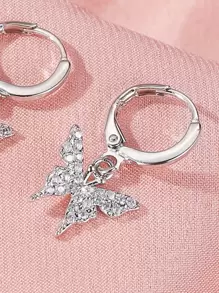 Rhinestone Butterfly Round Drop Earrings