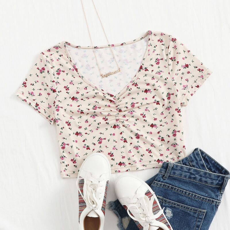 

Ditsy Floral Ruched Crop Tee, Multicolor