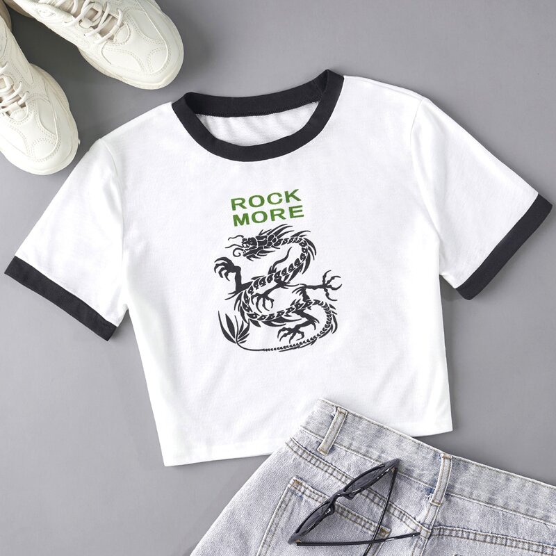 

Dragon Graphic Ringer Tee, White