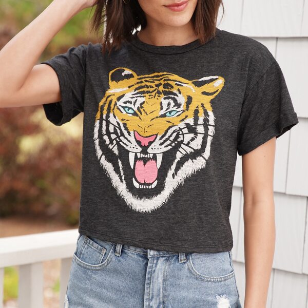 

Short Sleeve Tiger Graphic T-Shirt, Dark grey