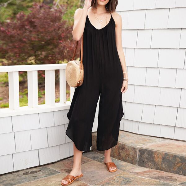 

Sleeveless V-Neck Harem Jumpsuit, Black