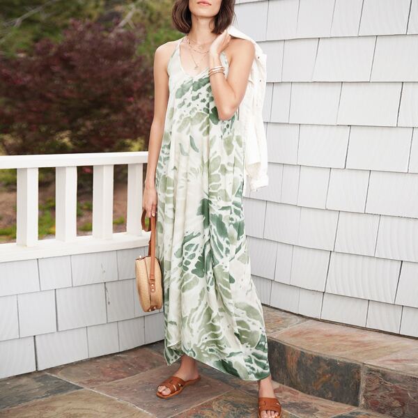 

Sleeveless V-Neck Tie Dye Maxi Slip Dress, Multicolor