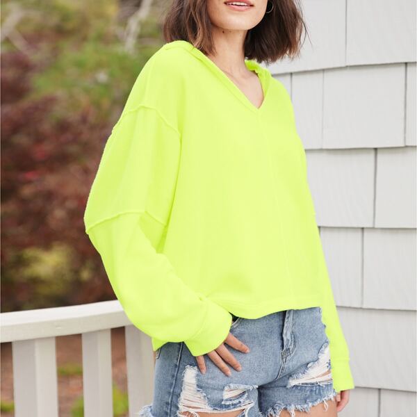 

Contrast Texture Pullover Hooded Sweatshirt, Green neon