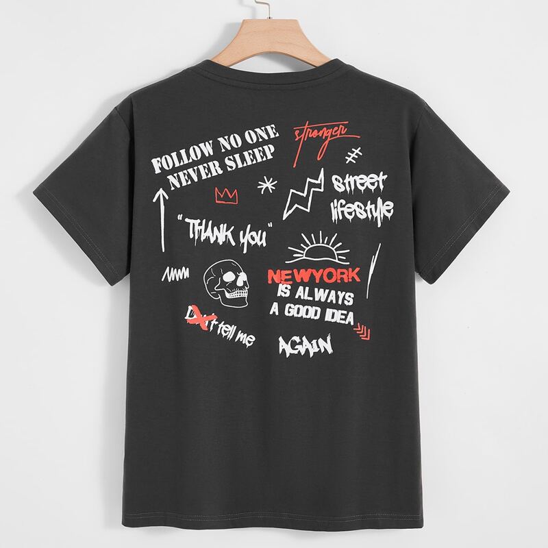 

Guys Halloween Skull & Slogan Graphic Tee, Dark grey