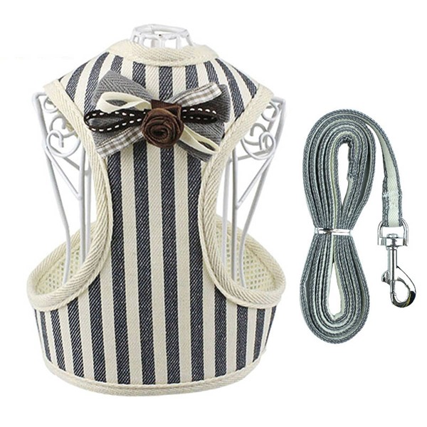 

1pc Striped Dog Vest With 1pc Walking Lead Leash, Grey
