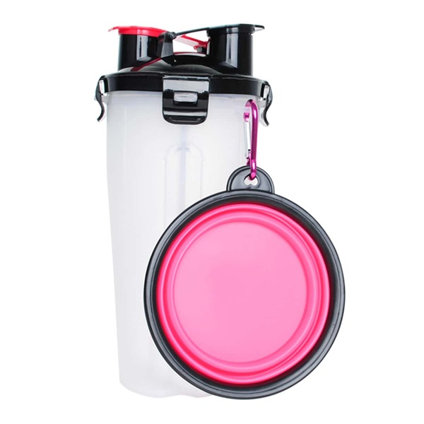 

1pc Dual-use Dog Food Container With 1pc Foldable Dish, Hot pink