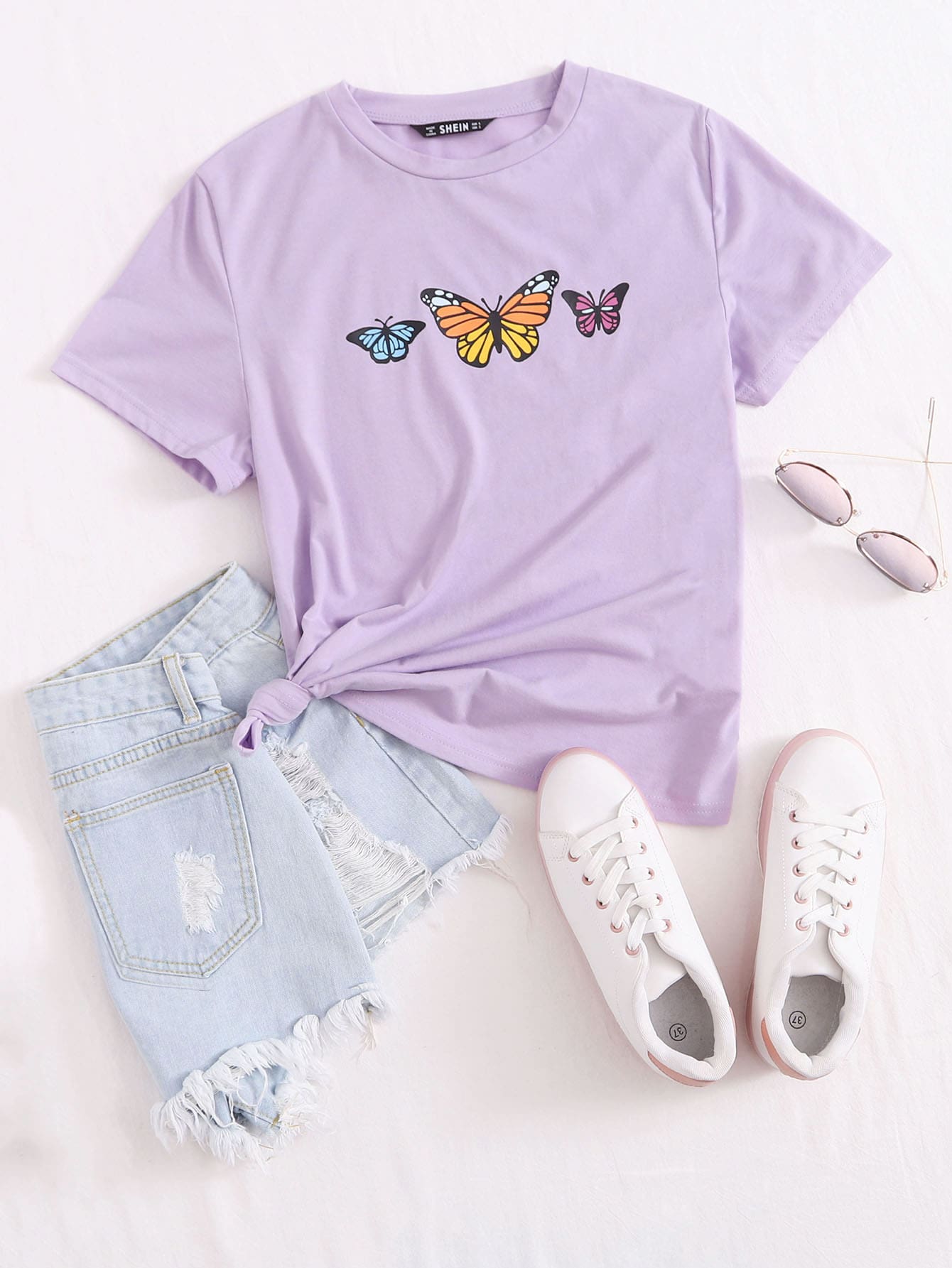 Shein butterfly t shirt clearance
