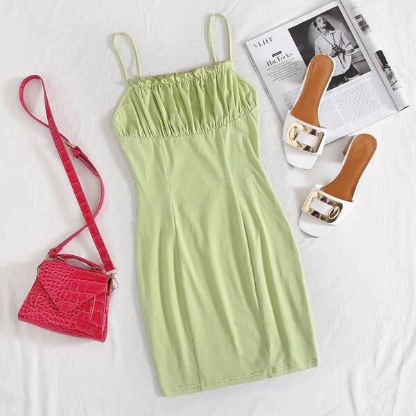 

Frill Detail Ruched Bust Dress, Pastel lime green