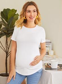 SHEIN Maternity Ruched Detail Form Fitted Tee - White - View 1