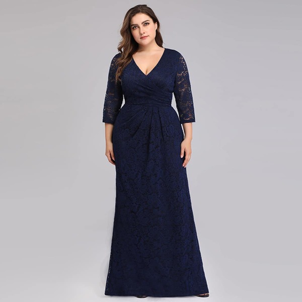 

Plus Guipure Lace Surplice Front Prom Dress, Navy blue