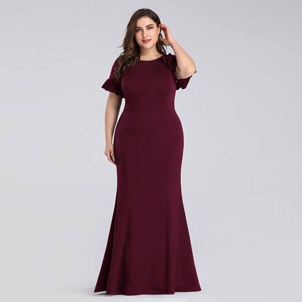 

Plus Contrast Lace Flounce Sleeve Fitted Dress, Maroon