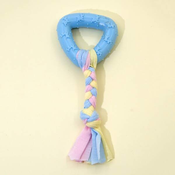 

1pc Triangular Ring Decor Dog Braided Rag Chew Toy, Blue