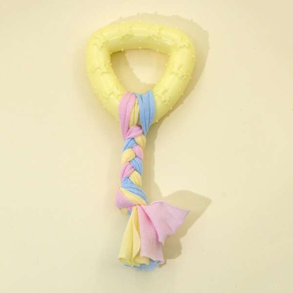 

1pc Triangular Ring Decor Dog Braided Rag Chew Toy, Yellow