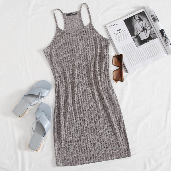

Rib-knit Marled Racerback Dress, Mocha brown