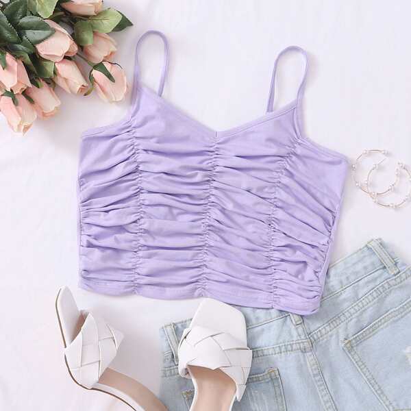 

Ruched Detail Crop Cami Top, Pastel lilac purple