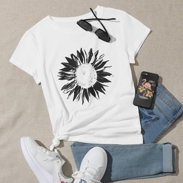 

Sunflower Print Short Sleeve Tee, White