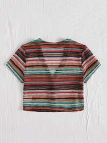 Soleia Áo thun Nút phía trước Sọc Nhiều màu Giải trí - Nhiều màu - Xem 2