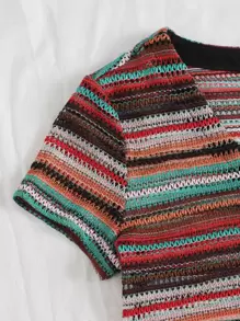 Soleia Áo thun Nút phía trước Sọc Nhiều màu Giải trí - Nhiều màu - Xem 4