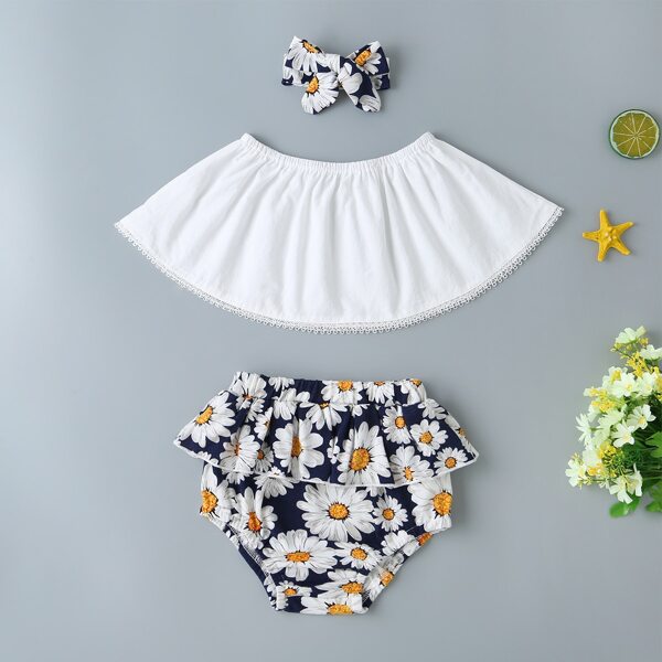 

Baby Girl Lace Trim Tube Top & Floral Shorts & Headband, Multicolor