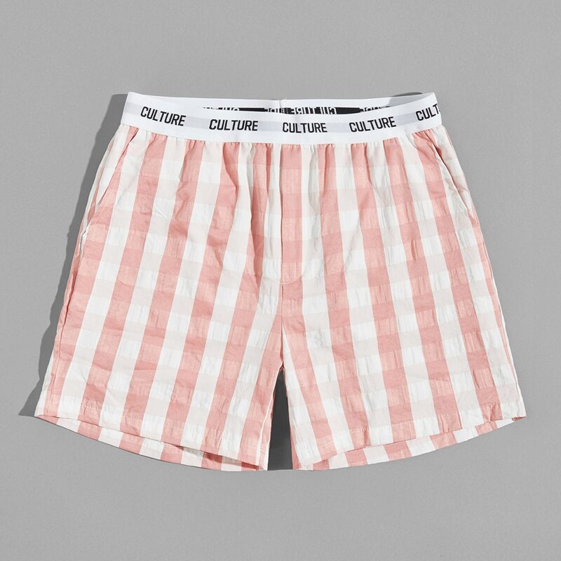 

Guys Letter Waistband Gingham Crinkle Night Shorts, Pink