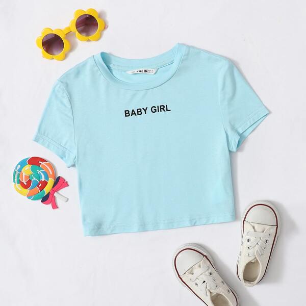 

Girls Letter Graphic Tee, Baby blue