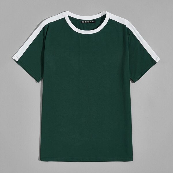 

Men Contrast Neck & Side Seam Tee, Dark green