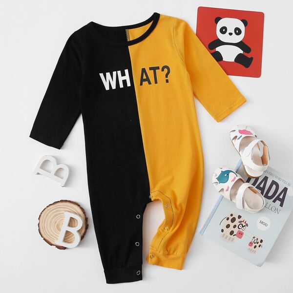 

Baby Boy Two Tone Letter Graphic Jumpsuit, Multicolor