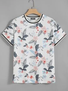 GENTILAND Camiseta ringer de rayas con estampado tropical - Multicolor - Ver 1