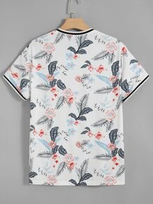 GENTILAND Camiseta ringer de rayas con estampado tropical - Multicolor - Ver 2