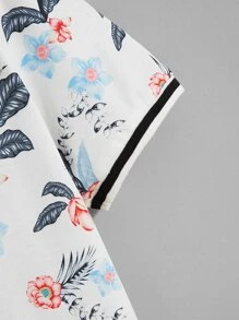 GENTILAND Camiseta ringer de rayas con estampado tropical - Multicolor - Ver 3