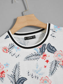 GENTILAND Camiseta ringer de rayas con estampado tropical - Multicolor - Ver 4