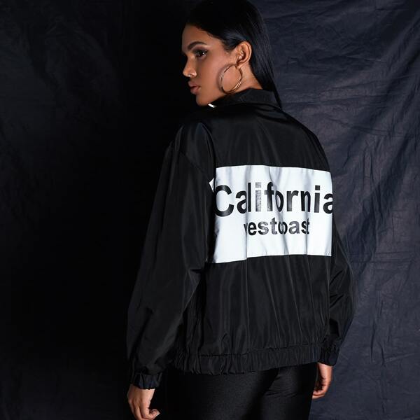 

Letter Graphic Color Block Jacket, Black