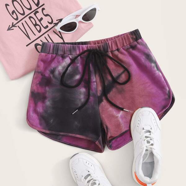 

Plus Knot Front Tie Dye Shorts, Multicolor