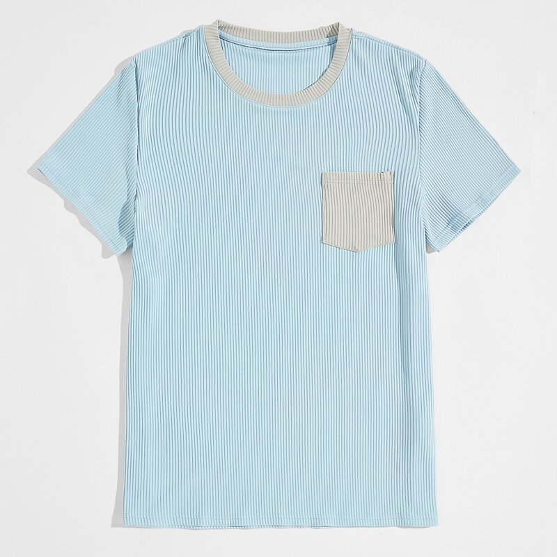 

Men Rib-knit Pocket Front Tee, Baby blue