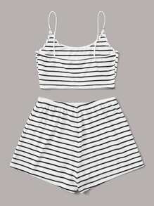 SHEIN 大碼條紋短版吊帶上衣和短褲套裝