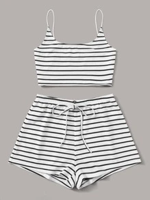 SHEIN 大碼條紋短版吊帶上衣和短褲套裝