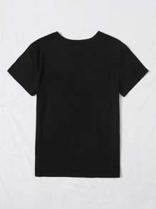 SHEIN Unity Dog & Heartbeat Print Tee - Black - View 2