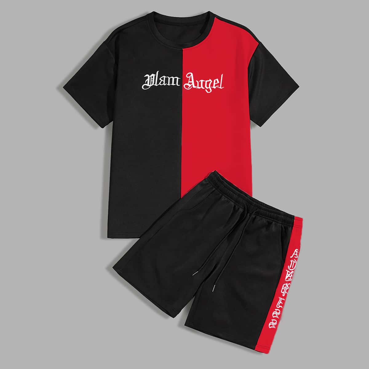 

Guys Letter Graphic Spliced Tee With Athletic Shorts, Multicolor