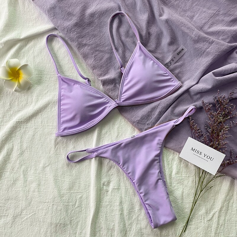 

Triangle Thong Bikini Swimsuit, Pastel lilac purple