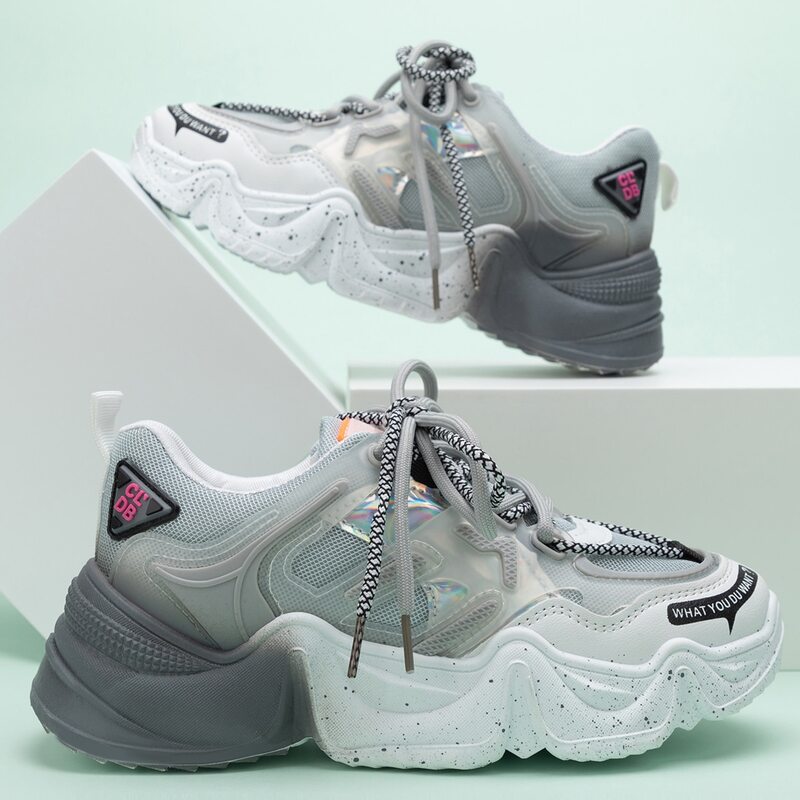 

Lace-up Chunky Sneakers, White