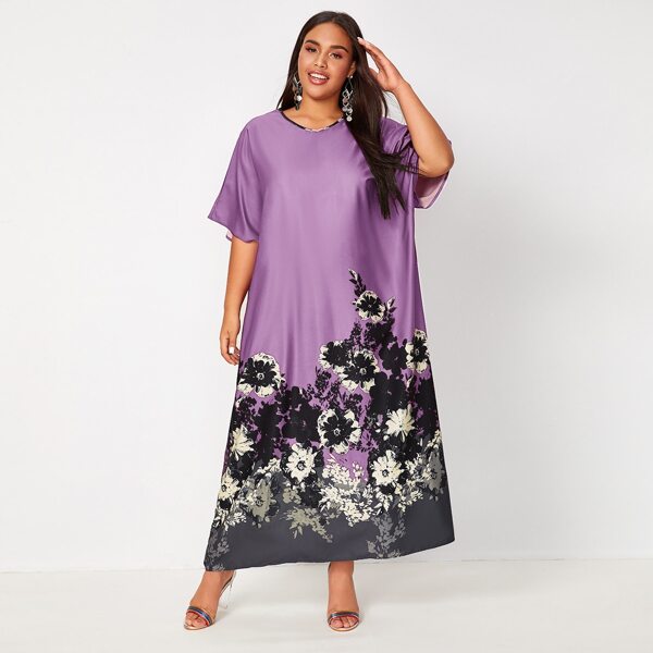 

Plus Floral Print Tent Dress, Violet purple