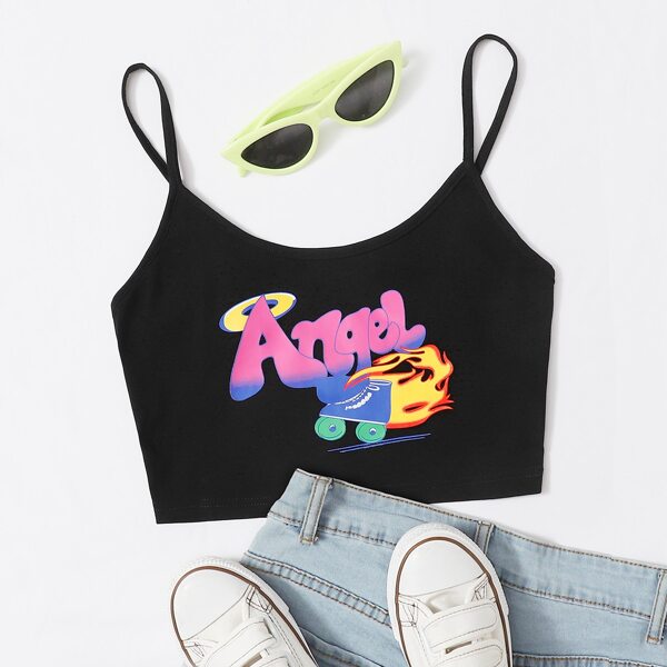 

Letter and Shoe Print Cami Top, Black