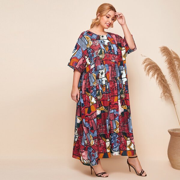 

Plus Allover Print Smock Dress, Multicolor