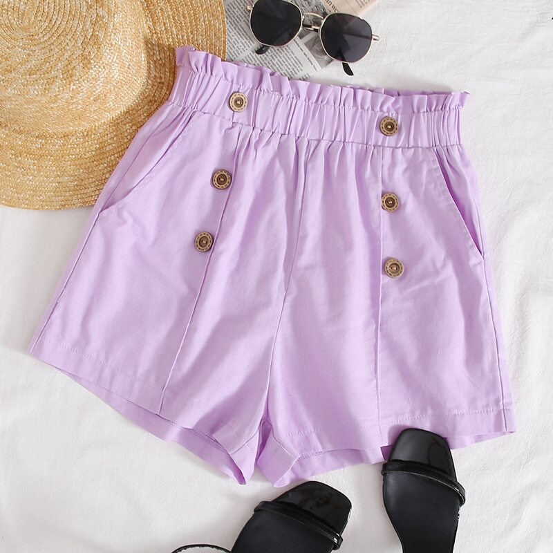 

Paperbag Waist Double Button Shorts, Lilac purple