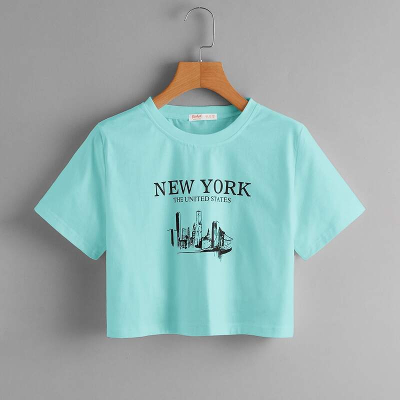 

Letter Graphic Tee, Mint blue