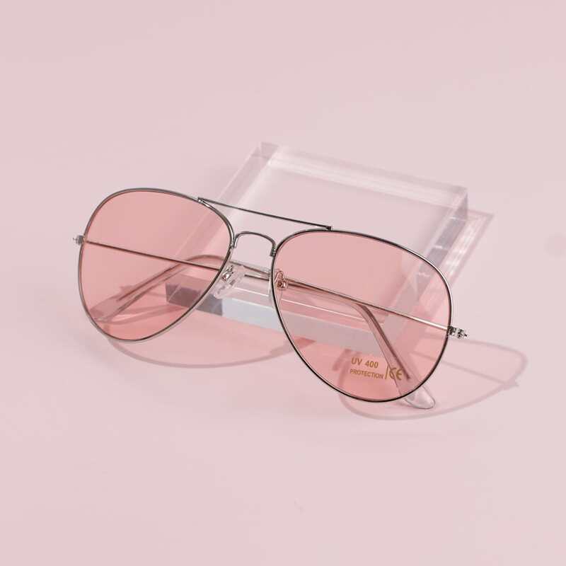 

Top Bar Metal Frame Sunglasses, Pastel baby pink