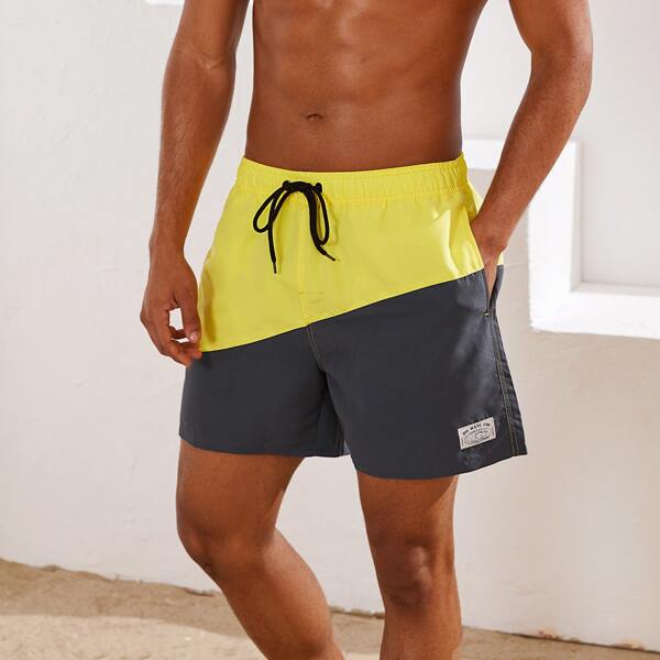 

Men Two Tone Drawstring Waist Swim Trunks, Multicolor