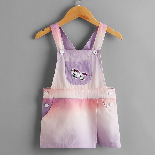 

Toddler Girls Unicorn Patched Tie Dye Overalls, Multicolor